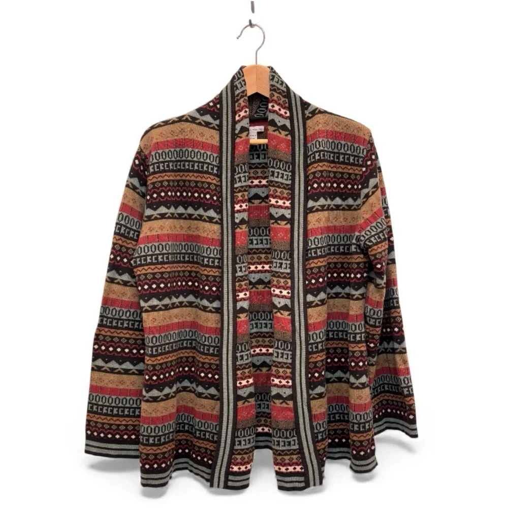 Two Star Dog Aztec Navajo Print Open Front Knit Cardigan Pima Cotton Boho Medium